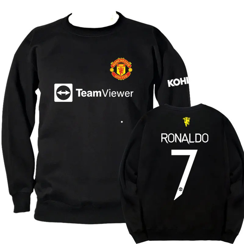 Ronaldo Manchester United 7 Logo Fce Lined round Ne Sweatirt Men's Welcome Home Fooall Training Jaet Autumn Winter...