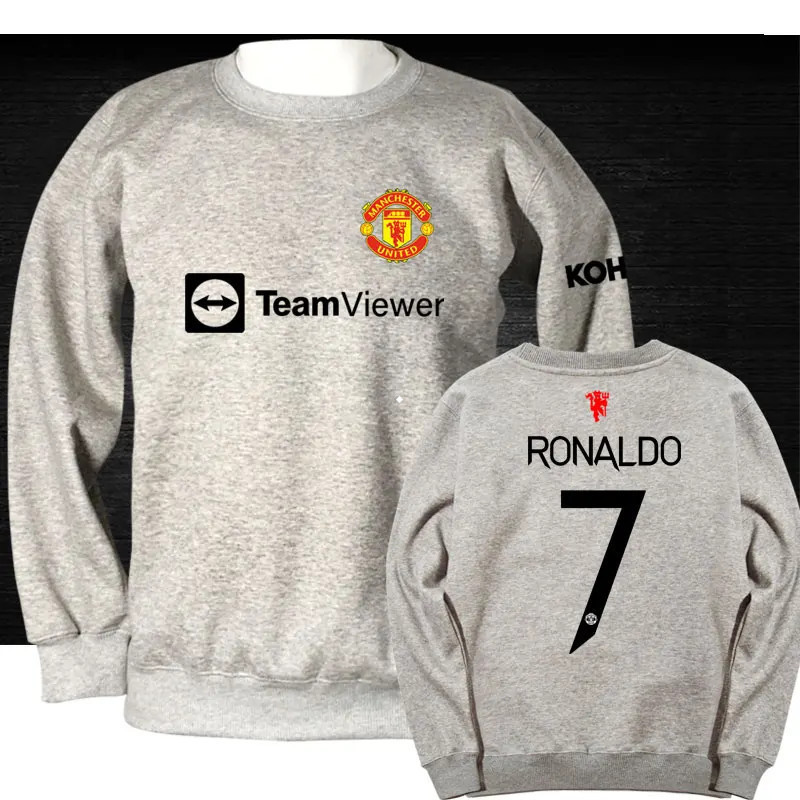 Ronaldo Manchester United 7 Logo Fce Lined round Ne Sweatirt Men's Welcome Home Fooall Training Jaet Autumn Winter...