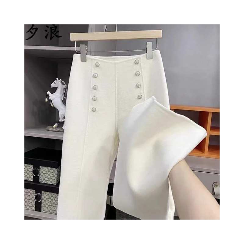 Woolen Wide-leg Pants Women Autumn Winter Korean Straight Suit Pants Female Harajuku High Waist Solid Color Casual Trousers