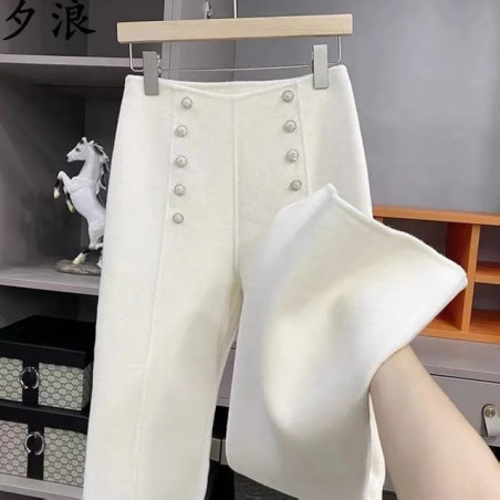 Woolen Wide-leg Pants Women Autumn Winter Korean Straight Suit Pants Female Harajuku High Waist Solid Color Casual Trousers