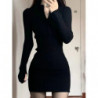 QWEEK Black Bodycon Knitted Dress Women Sexy Wrap Slim Short Dresses 2022 Autumn Fall Solid Outfits Robes Femlae