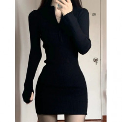 QWEEK Black Bodycon Knitted...