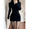 QWEEK Black Bodycon Knitted Dress Women Sexy Wrap Slim Short Dresses 2022 Autumn Fall Solid Outfits Robes Femlae