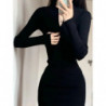 QWEEK Black Bodycon Knitted Dress Women Sexy Wrap Slim Short Dresses 2022 Autumn Fall Solid Outfits Robes Femlae