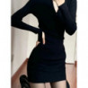 QWEEK Black Bodycon Knitted Dress Women Sexy Wrap Slim Short Dresses 2022 Autumn Fall Solid Outfits Robes Femlae