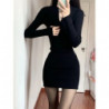 QWEEK Black Bodycon Knitted Dress Women Sexy Wrap Slim Short Dresses 2022 Autumn Fall Solid Outfits Robes Femlae