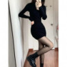 QWEEK Black Bodycon Knitted Dress Women Sexy Wrap Slim Short Dresses 2022 Autumn Fall Solid Outfits Robes Femlae