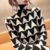 Elegant Geometric Print Turtleneck T-shirt Autumn Winter 2022 Double-Sided Velvet Thicken Warm Long Sleeve Tops Women&39s Clot