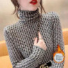 Elegant Geometric Print Turtleneck T-shirt Autumn Winter 2022 Double-Sided Velvet Thicken Warm Long Sleeve Tops Women&39s Clot