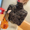 Elegant Geometric Print Turtleneck T-shirt Autumn Winter 2022 Double-Sided Velvet Thicken Warm Long Sleeve Tops Women&39s Clot