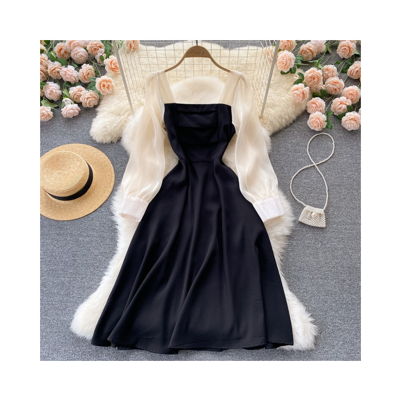 French Vintage Autumn Dress Female Design Sense Of Small Masses Satin Face Light Luxury Ladies Little Black Dress