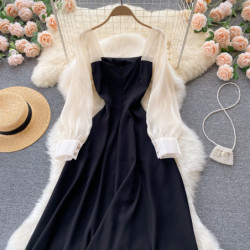 French Vintage Autumn Dress Female Design Sense Of Small Masses Satin Face Light Luxury Ladies Little Black Dress