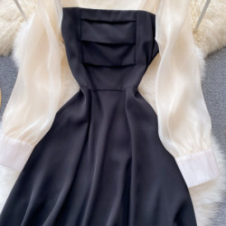 French Vintage Autumn Dress Female Design Sense Of Small Masses Satin Face Light Luxury Ladies Little Black Dress