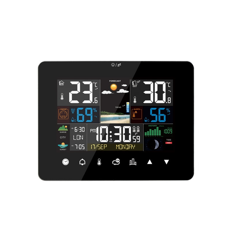 FanJu Weather Station with Touch Screen Wall Clock Temperature Humidity Meter Table Desk Clocks with Outdoor Sensor