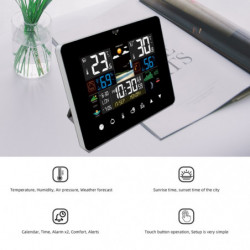 FanJu Weather Station with Touch Screen Wall Clock Temperature Humidity Meter Table Desk Clocks with Outdoor Sensor