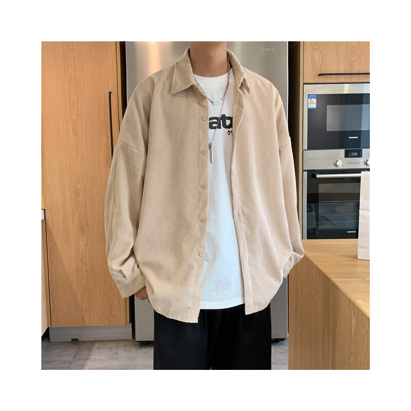 Spring corduroy shirt men`s long sleeved trendy all-match loose Korean couple casual shirt jacket Men`s Clothing