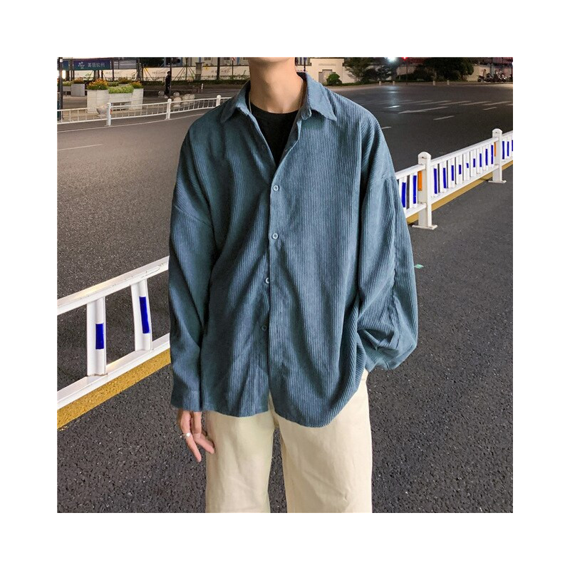 Spring corduroy shirt men`s long sleeved trendy all-match loose Korean couple casual shirt jacket Men`s Clothing