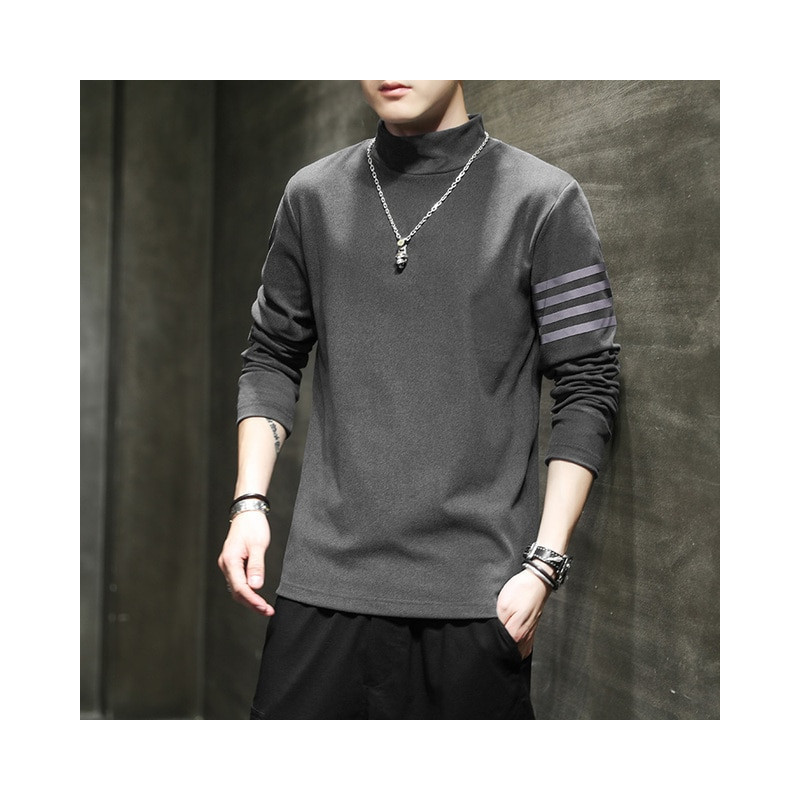 2022 New Men Fashion T Shirt Tees Slim Tops Male Stretch T-shirt Turtleneck Long Sleeve Tee Shirts High Collar Men&39s Cotton 