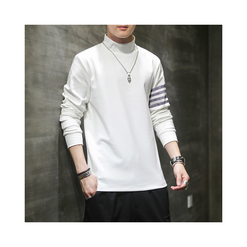 2022 New Men Fashion T Shirt Tees Slim Tops Male Stretch T-shirt Turtleneck Long Sleeve Tee Shirts High Collar Men&39s Cotton 