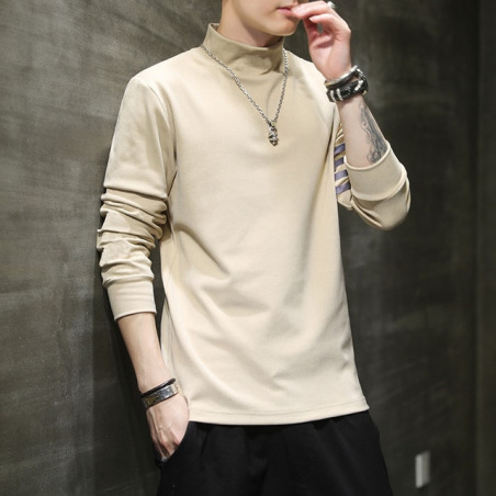 2022 New Men Fashion T Shirt Tees Slim Tops Male Stretch T-shirt Turtleneck Long Sleeve Tee Shirts High Collar Men&39s Cotton