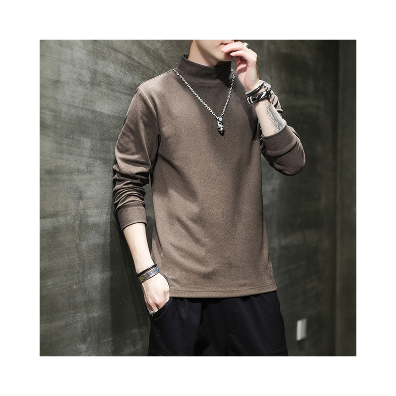 2022 New Men Fashion T Shirt Tees Slim Tops Male Stretch T-shirt Turtleneck Long Sleeve Tee Shirts High Collar Men&39s Cotton 