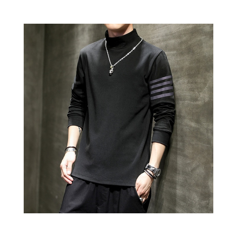 2022 New Men Fashion T Shirt Tees Slim Tops Male Stretch T-shirt Turtleneck Long Sleeve Tee Shirts High Collar Men&39s Cotton 