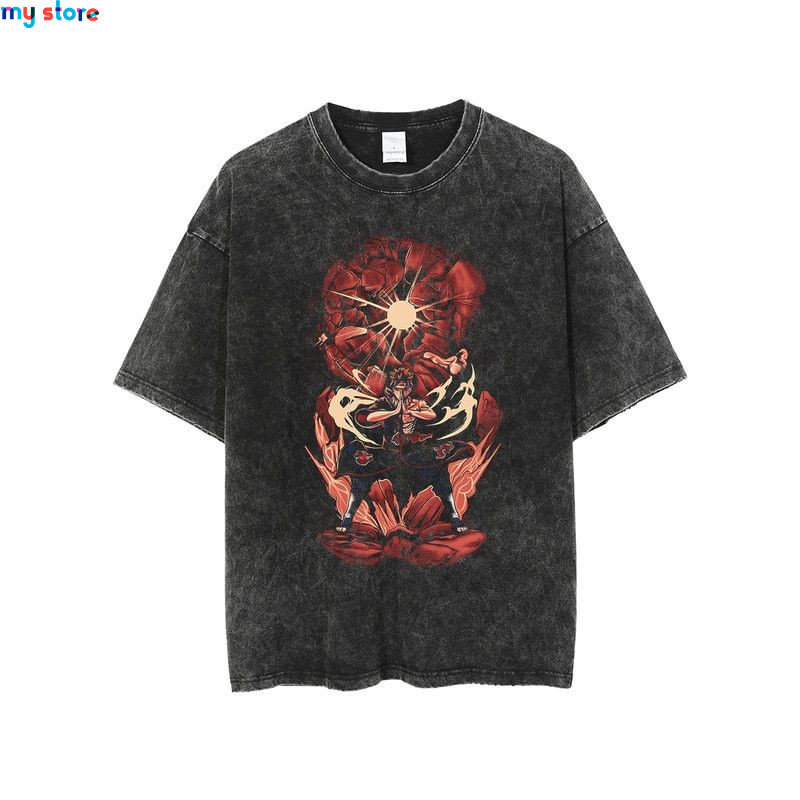 Hip Hop Vintage T-shirt Men Streetwear Harajuku Japanese Anime Naruto Print T-shirt Summer Fashion Short Sleeve Cotton T Shirt 3