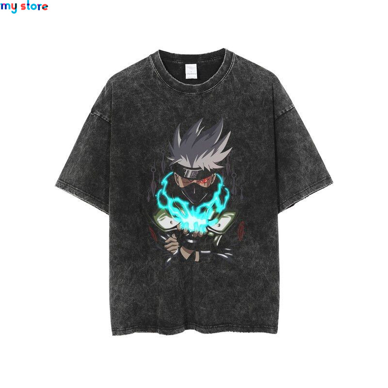 Hip Hop Vintage T-shirt Men Streetwear Harajuku Japanese Anime Naruto Print T-shirt Summer Fashion Short Sleeve Cotton T Shirt 1