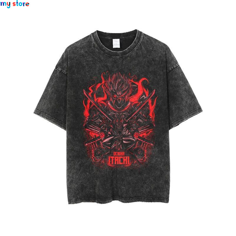 Hip Hop Vintage T-shirt Men Streetwear Harajuku Japanese Anime Naruto Print T-shirt Summer Fashion Short Sleeve Cotton T Shirt 2