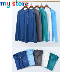 Men's UPF 50  Rash Guard Swim Shirt Athletic Hoodie Long Sleeve Fishing Hiking Workout Shirts Outdoor Hoodie Beach Summer Cloth 