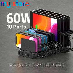 Unitek USB Charging Station 10 Ports USB Fast Charge Docking for iPad iPhone Tablet 60W Multi Device Charger with Smart IC Tech 