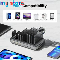 Unitek USB C Charging Station 120W Fast Charging Stand with Type-C PD 60W 6 Ports Charging Dock for iPhone iPad Airpods MacBook 
