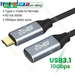 USB C 3.1 Gen2 10Gbps Extension Cable Type C to C PD 100W QC4.0 3.0 5A Fast Charging Cable For MacBook Pro 4k 60Hz Video Cable 2