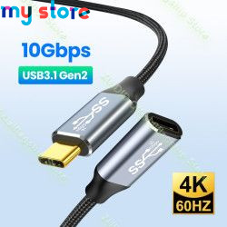 USB C 3.1 Gen2 10Gbps Extension Cable Type C to C PD 100W QC4.0 3.0 5A Fast Charging Cable For MacBook Pro 4k 60Hz Video Cable 3