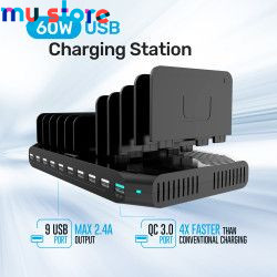 Unitek 60W USB Charging Station 10-Port Multiple USB Charger Dock with QC3.0 Fast Charging for iPad Tablet Kindle iPhone Samsung