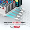 Unitek 96W Charging Station 10 Ports USB Fast Charger Dock for iPhone Samsung iPad Tablet Kindle Multi-USB Charge with Smart IC 