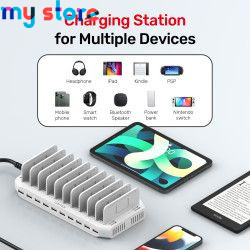 Unitek 96W Charging Station 10 Ports USB Fast Charger Dock for iPhone Samsung iPad Tablet Kindle Multi-USB Charge with Smart IC 